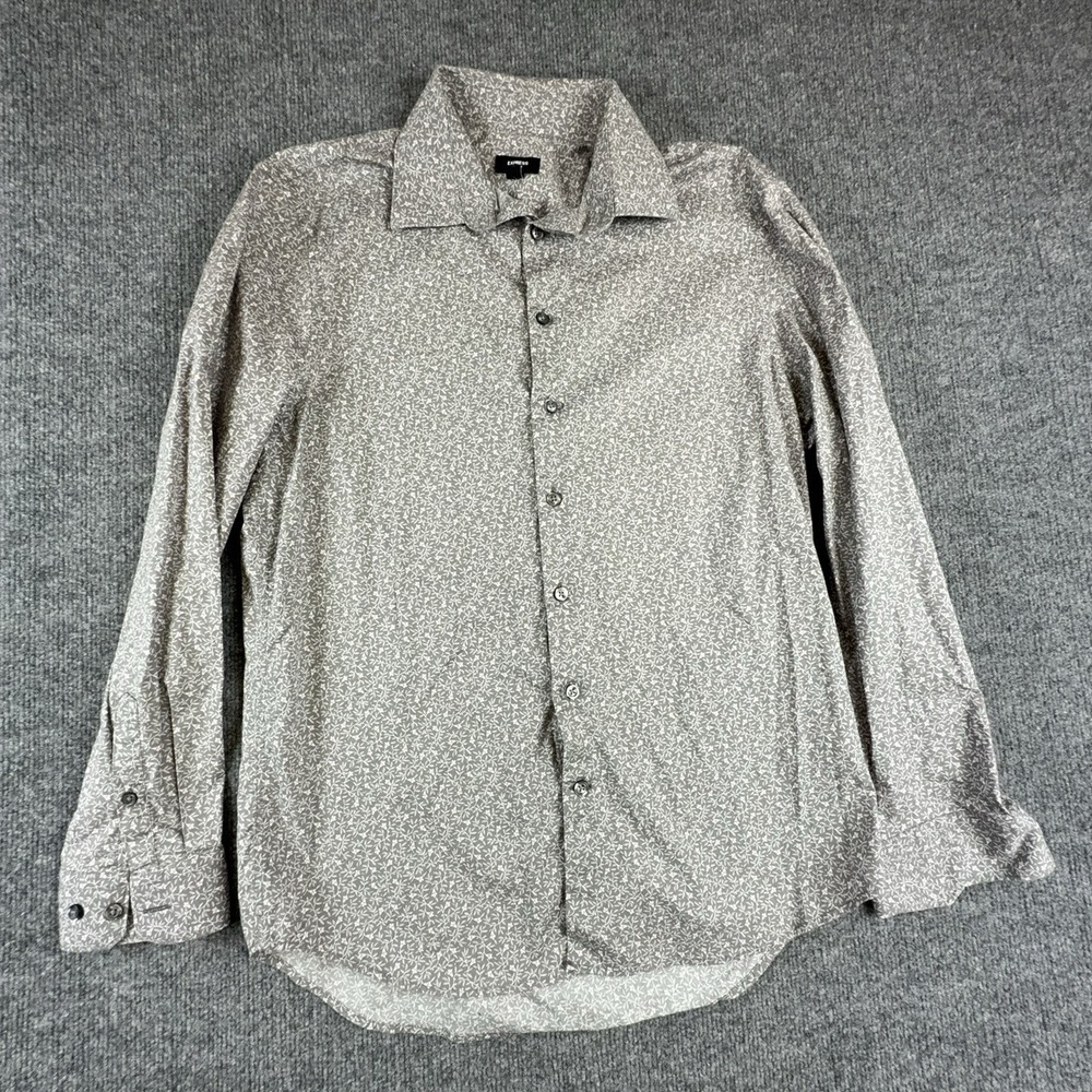 Express Dress Shirt Mens Medium Gray 1MX Floral Slim Fit Stretch Long Sleeve